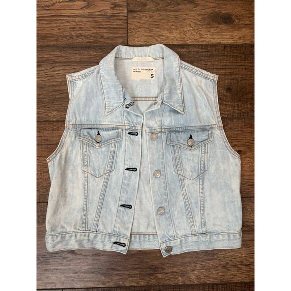 Rag & Bone Light Blue Denim Jean Vest Women’s Sz S Crop - Picture 1 of 8